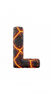 Capital letter L formed from burning volcanic lava and cracked glowing magma rock