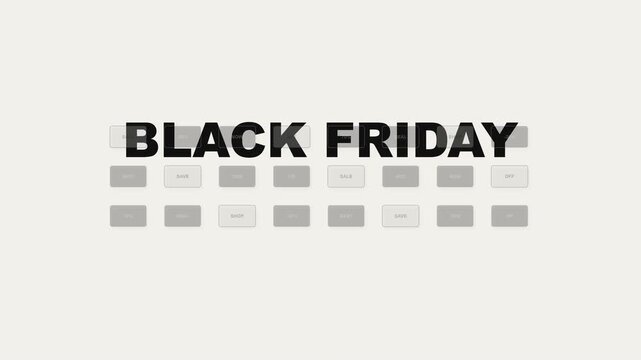 Premium Black Friday 2026 retail motion graphic featuring modular retail tiles pulled by a magnetic commercial force to form the campaign headline and 2026 year lockup. Clean off-white background, tac