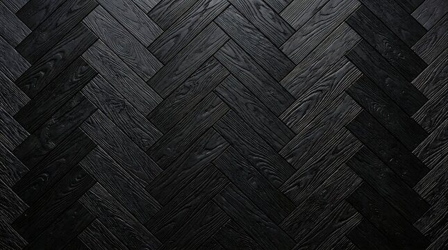 Black parquet flooring background showcasing a dark wooden herringbone pattern with natural grain for elegant interior design projects.