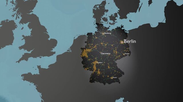 Germany Digital 3D Map Visualization Revealing Berlin and Dense Transit Lines