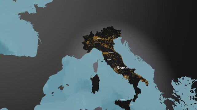 Italy 3D Graphic Map Animation Highlighting Rome and Peninsula Routes