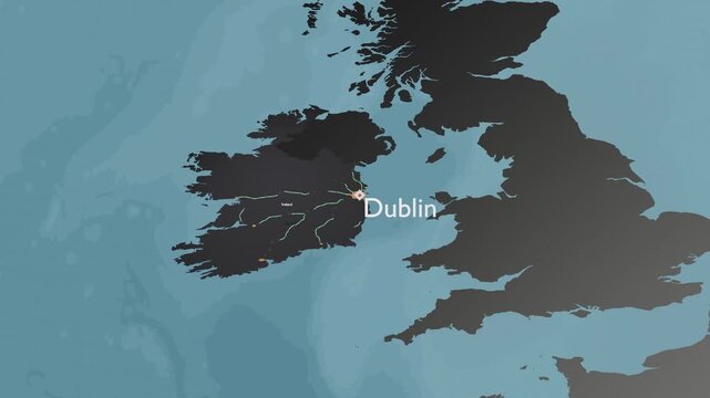 Ireland 3D Digital Map Graphic Revealing Dublin and Transport Network