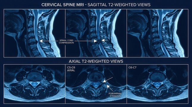 Cervical Spine Mri Sagittal And Axial T2 Weighted Views