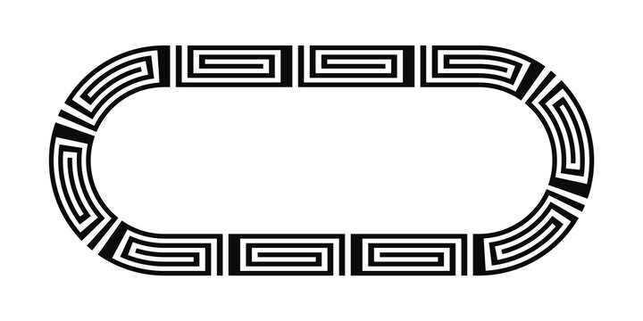 Greek key meander oval border frame transparent PNG. Modern dark geometric classical pattern and seamless antique ornament element