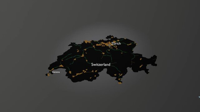 Switzerland 3D Map Motion Graphic Spotlighting Bern and Alpine Network
