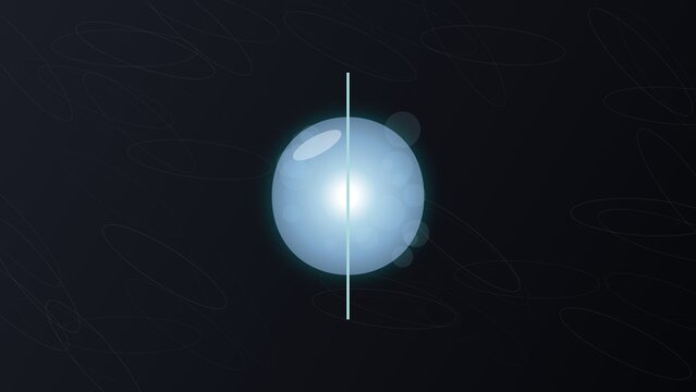 Glowing blue sphere with central vertical line on dark background