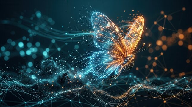 Abstract business transformation and innovation represented by a high technology butterfly life cycle.