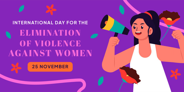 Elimination of Violence Against Women Banner Woman Megaphone Vector