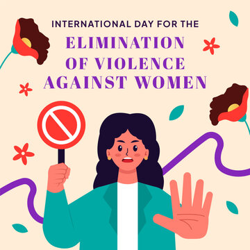 Elimination of Violence Against Women Square Banner Woman Stop Gesture
