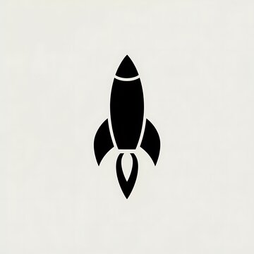 Simple black rocket ship icon for space travel and launch