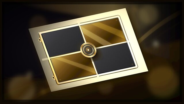 Luxury gold and black abstract frame with glowing lights and futuristic sci fi interface