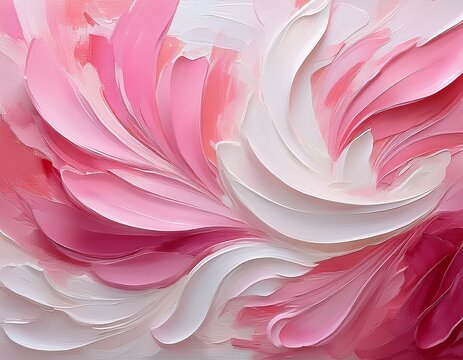 abstract background of thick oil paint brushstrokes resembling petals or cake frosting in pink and white generative ai