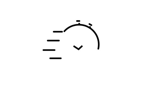 Fast service and time management icon set featuring two stopwatch line art symbols with motion lines for speed and efficiency. Quick time icon set