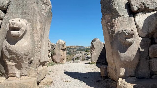 The Lion Gate at Hattusha, the ancient city that was the capital of the Hittites. 4k video. &Ccedil;orum, Turkey.