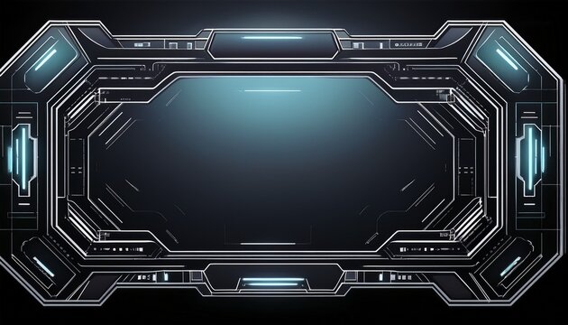futuristic geometric frames and borders in a black outline style resembling hud or sci fi interfaces