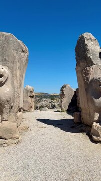 The Lion Gate at Hattusha, the ancient city that was the capital of the Hittites. 4k video. &Ccedil;orum, Turkey.