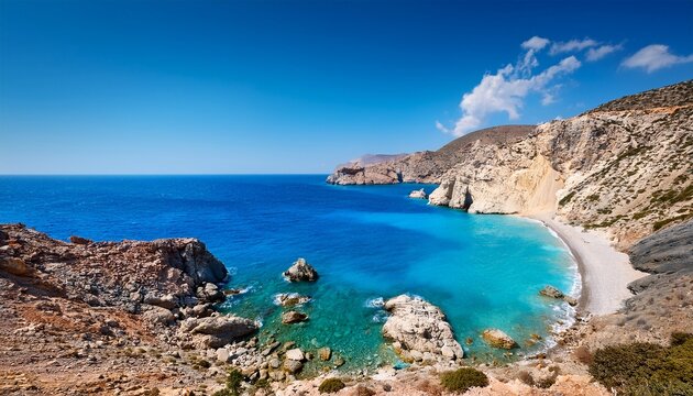 dramatic coastline meeting deep blue sea in remote island paradise karpathos island greece