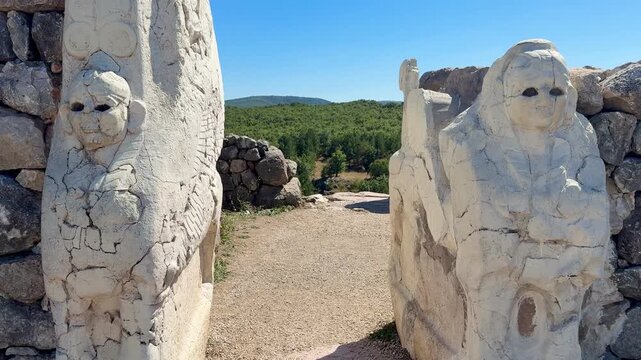 The Lion Gate at Hattusha, the ancient city that was the capital of the Hittites. 4k video. &Ccedil;orum, Turkey.