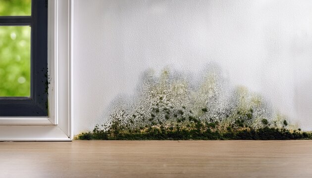 black mold growing on white wall by window frame