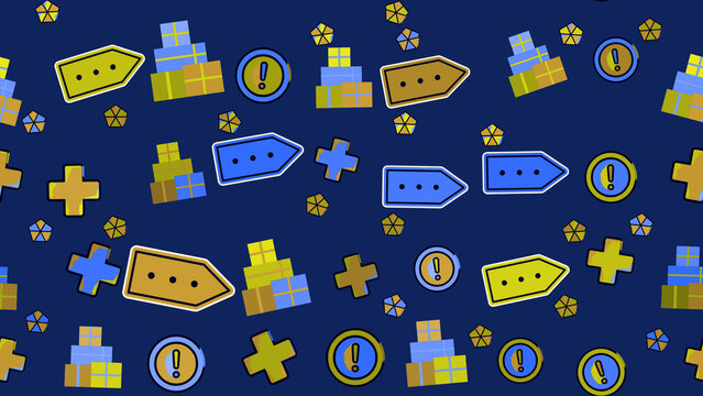Pattern of Icons: Arrows, Gifts, Exclamations, Crosses