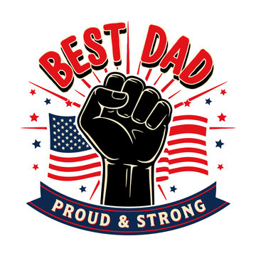Vintage style emblem honoring best dad with patriotic american flag elements