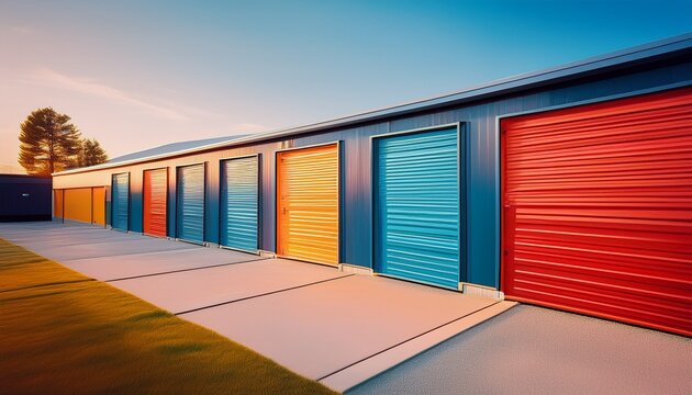 generative ai mini colorful metal self storage facilities rental units warehouse exterior industry garage building