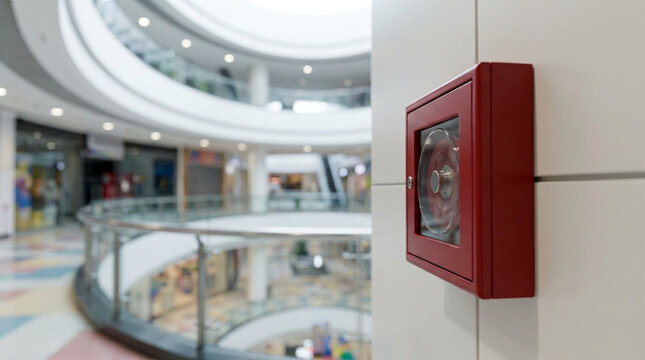 Red emergency call box on wall