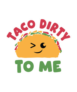 Funny taco pun winking cute mexican food mascot character graphic