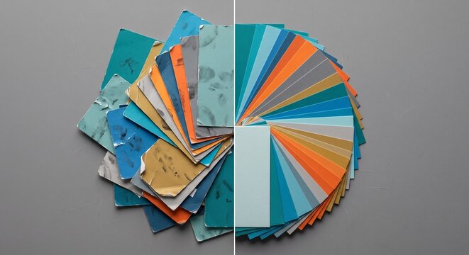Worn and Restored Color Swatches Comparison on Gray Background