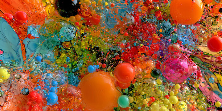 The Droplets That Drift In Vivid Suspension As Liquid Color Forms Spheres Of Bright Fluid Motion