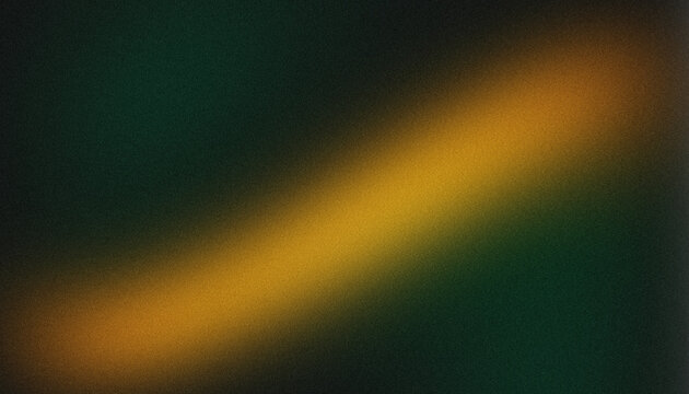Abstract gradient background panoramic dark style with warm golden amber diagonal light beam, deep pine green and fine film grain texture