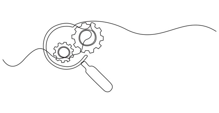 Self drawing line animation Search engine optimization magnifier and gears continuous line drawn concept video, Setup concept, research and work. Search for colleagues, Motion pro. Stock 4k video