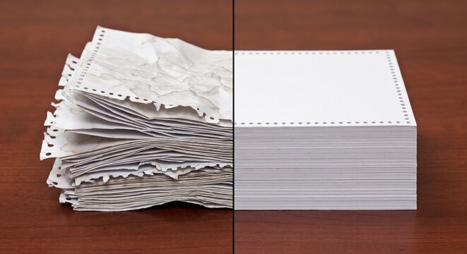 Before And After Comparison Of Damaged And New Continuous Form Paper
