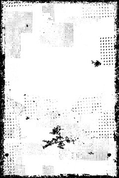 Glitch distorted grungy isolated layers . Design element for brochure, social media, posters, flyers. Overlay texture.Textured banner with Distress effect .Vector halftone dots . Screen print texture