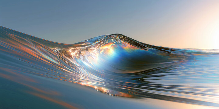 The Wave That Lifts In Shimmering Motion As Sunlight Slides Across Blue Water And Silver Crests, ai generated.