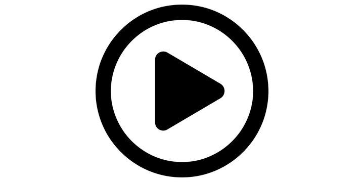 Bold circular play button icon for media players and interactive content featuring clean minimalist rounded design.