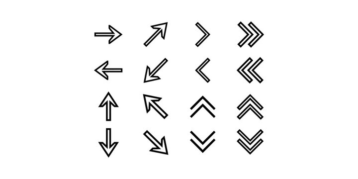Comprehensive collection of black arrow icons in diverse styles for navigation and direction.