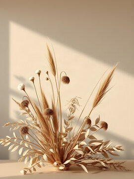 Minimalist Dried Botanical Forms with Soft Natural Light and Shadows
