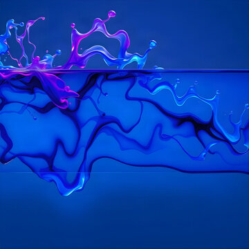Abstract Blue and Violet Ink Flow Across Transparent Glass