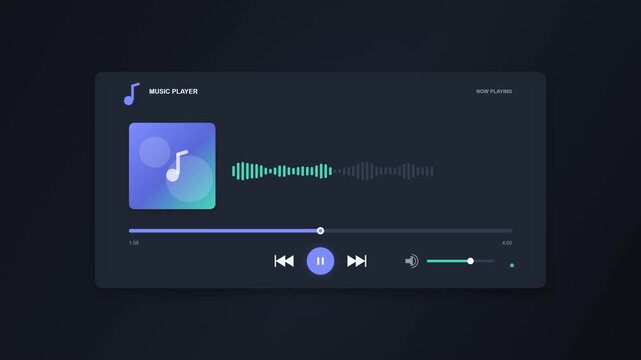A digital interface displays an interactive sound control panel with playback progress bars and track navigation buttons that enable users to enjoy their favorite melodies on a portable device