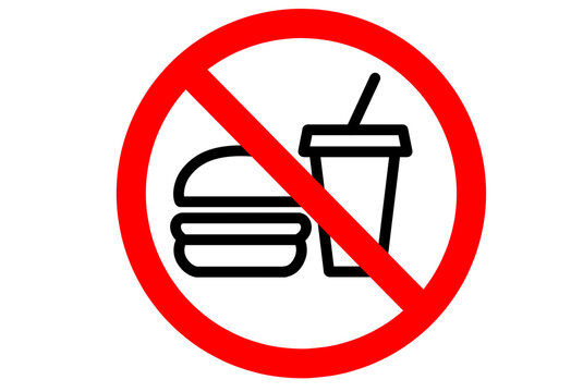 No food and drink sign with red prohibition circle transparent background