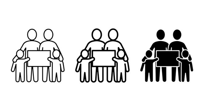 Family Icons Set, People Silhouettes, Parents and Children Holding Signs, Vector Graphics