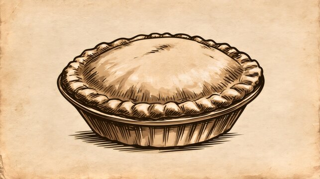 Hand drawn vintage style baked sweet pie illustration