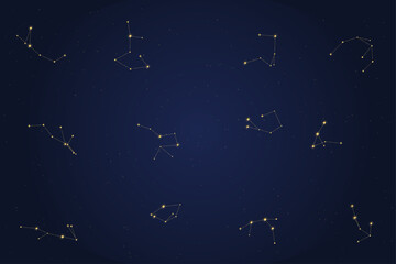 Constellations gold on navy night sky twelve star maps © Clipart