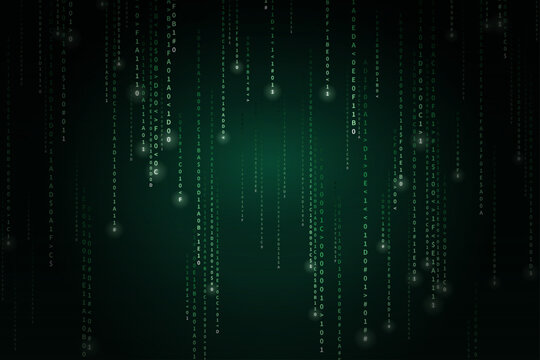 Digital data rain green binary code falling technology fully editable