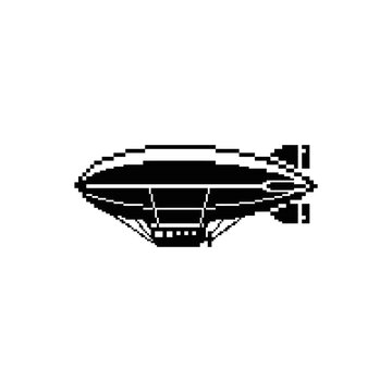 Black and white pixel art zeppelin airship.