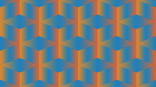 Isometric cube pattern with blue and orange gradient and fine line texture