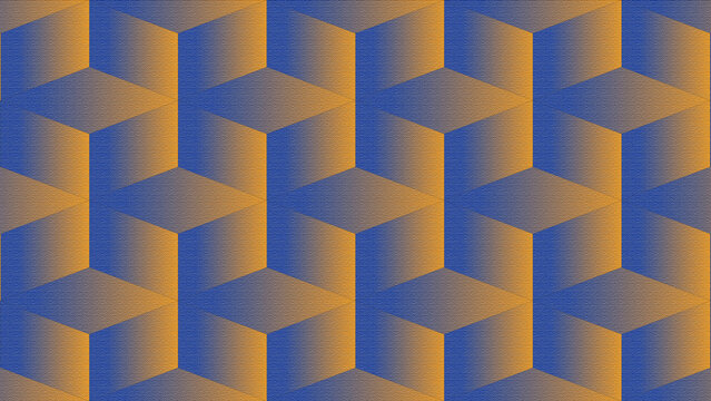 Isometric cube pattern with blue and orange gradient color transitions and subtle linear texture