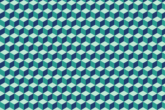 Isometric cubes pattern seamless tumbling blocks navy teal and mint