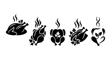 Obraz premium Roasted Chicken Icons, Poultry Vector Graphics, Food Symbols, Culinary Icons Set